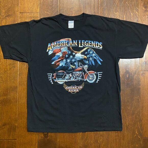 Gildan Vintage Y2K American Legends Eagle Motorcycle Graphic Tee Black Mens XL - Picture 3 of 7